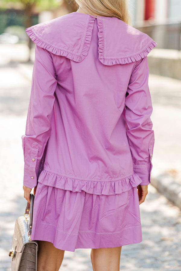 Get Back To It Mauve Ruffle Collared Dress