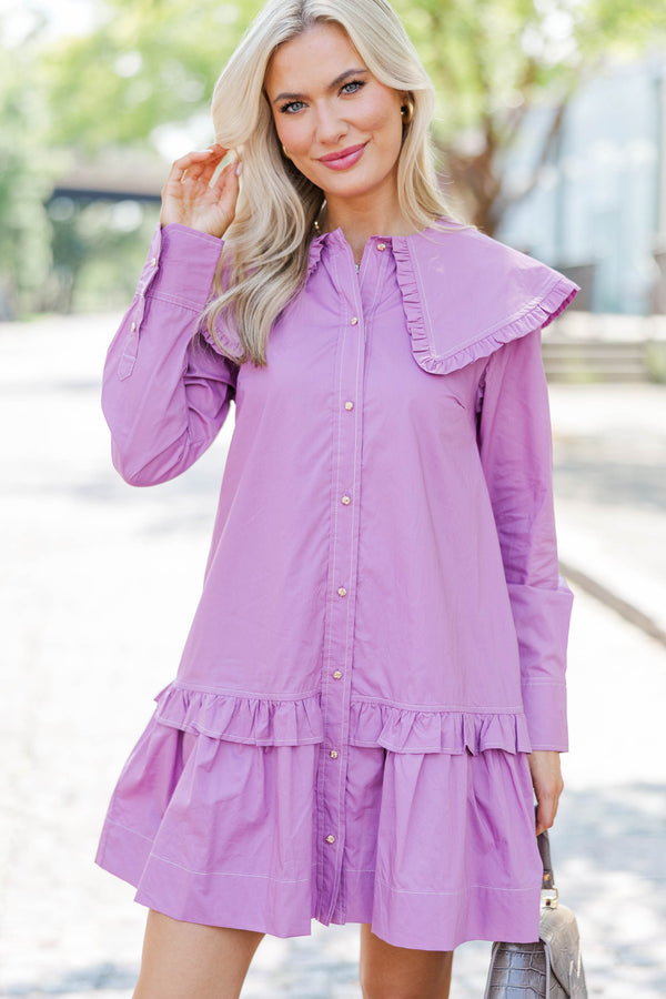 Get Back To It Mauve Ruffle Collared Dress