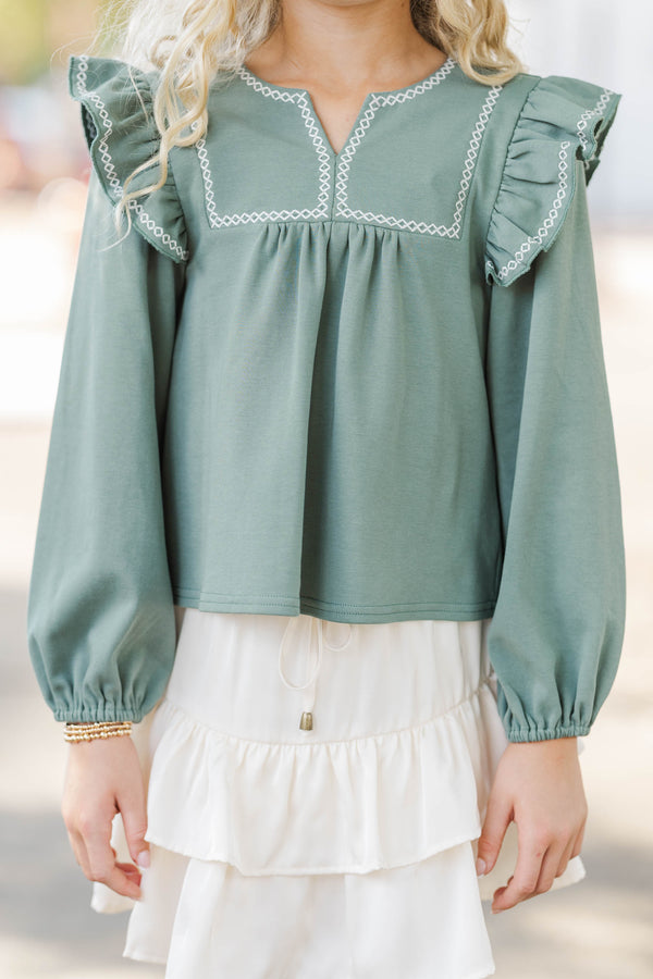 Girls: Sweet To See You Olive Babydoll Blouse