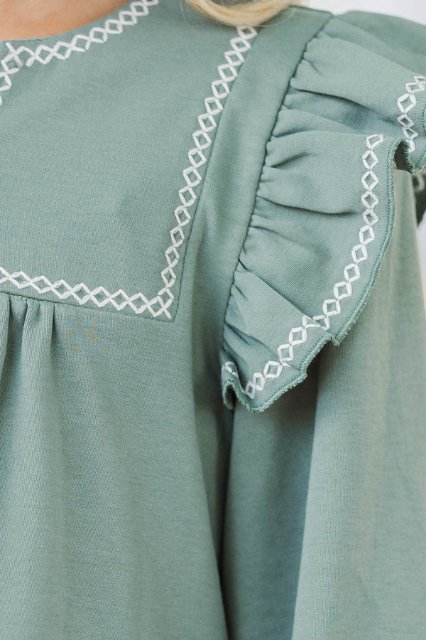 Girls: Sweet To See You Olive Babydoll Blouse