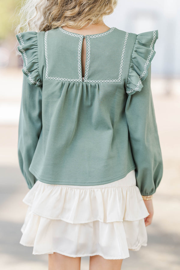 Girls: Sweet To See You Olive Babydoll Blouse