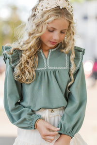 Girls: Sweet To See You Olive Babydoll Blouse
