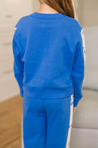 Girls: Playdate Petals Blue Floral Stripe Sweatshirt