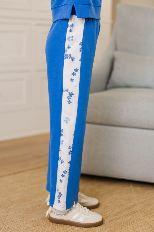 Girls: Playdate Petals Blue Floral Stripe Sweatpants