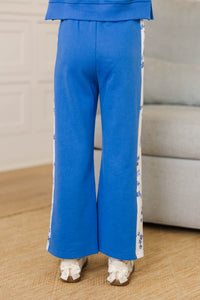 Girls: Playdate Petals Blue Floral Stripe Sweatpants