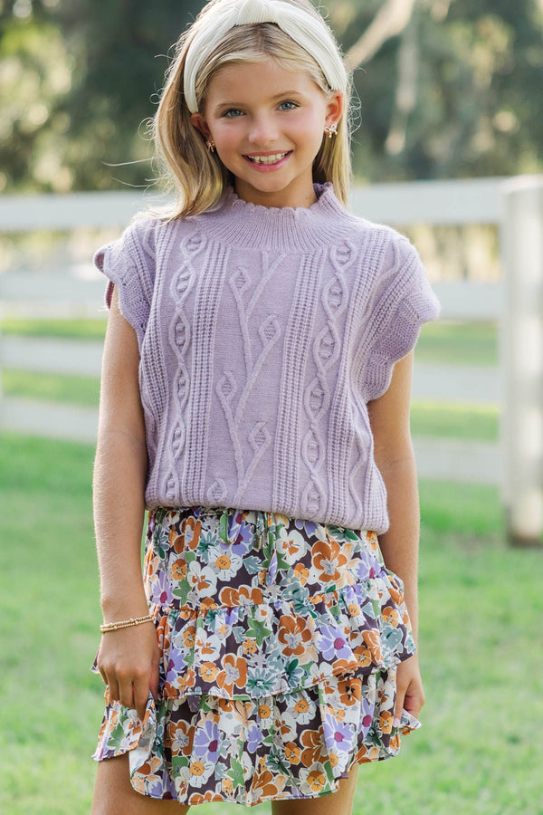 Girls: Take The Leap Brown Floral Satin Skort