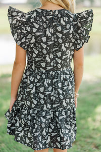 Girls: At This Time Black Bulldog Print Dress