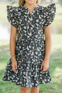 Girls: At This Time Black Bulldog Print Dress