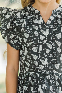 Girls: At This Time Black Bulldog Print Dress