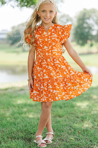 Girls: At This Time Orange Tiger Print Dress