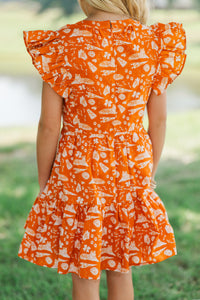 Girls: At This Time Orange Tiger Print Dress