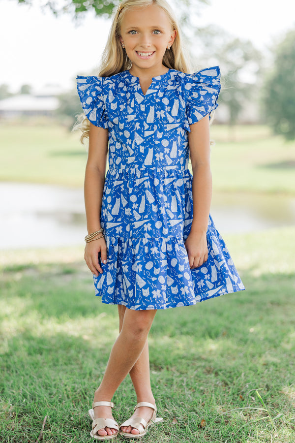 Girls: At This Time Royal Wildcats Print Dress
