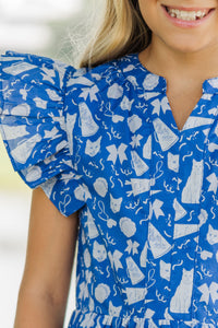Girls: At This Time Royal Wildcats Print Dress