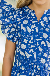 Girls: At This Time Navy Rams Print Dress