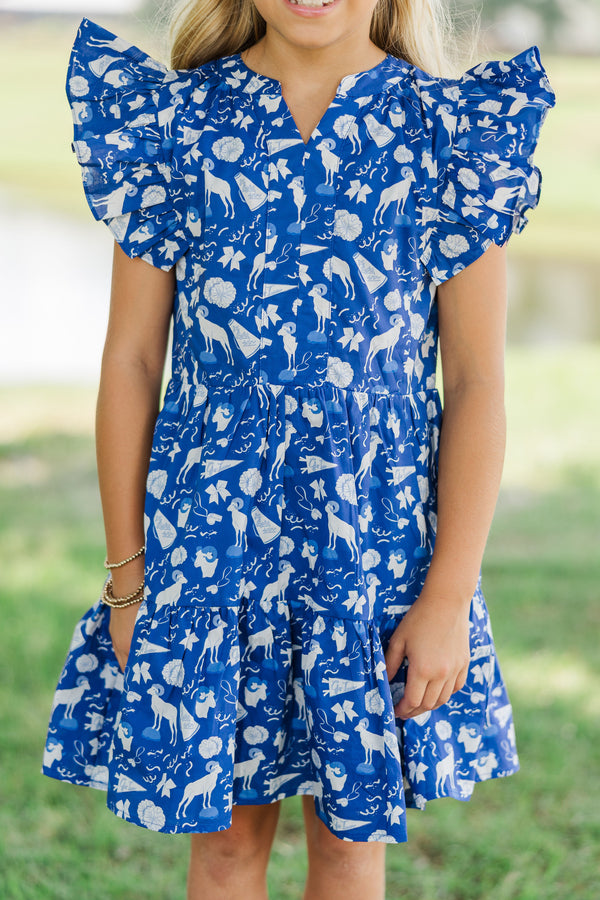 Girls: At This Time Navy Rams Print Dress