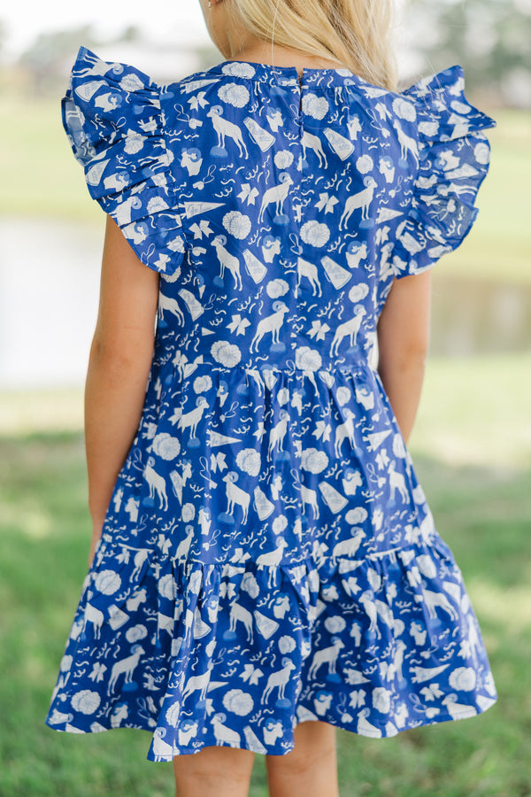 Girls: At This Time Navy Rams Print Dress