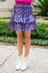Girls: Take The Leap Purple Bow Print Satin Skort