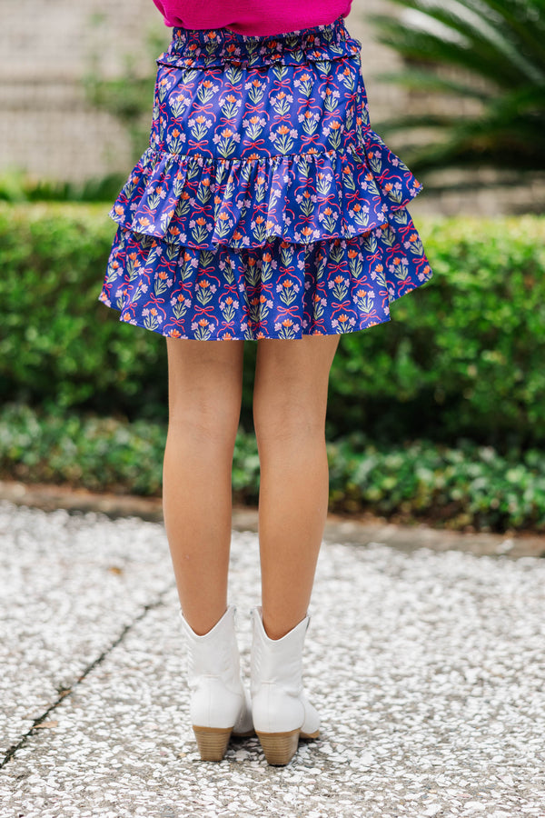 Girls: Take The Leap Purple Bow Print Satin Skort