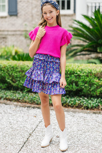 Girls: Take The Leap Purple Bow Print Satin Skort