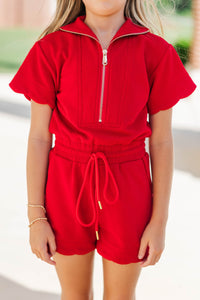 Girls: Off Duty Darling Red Scalloped Romper