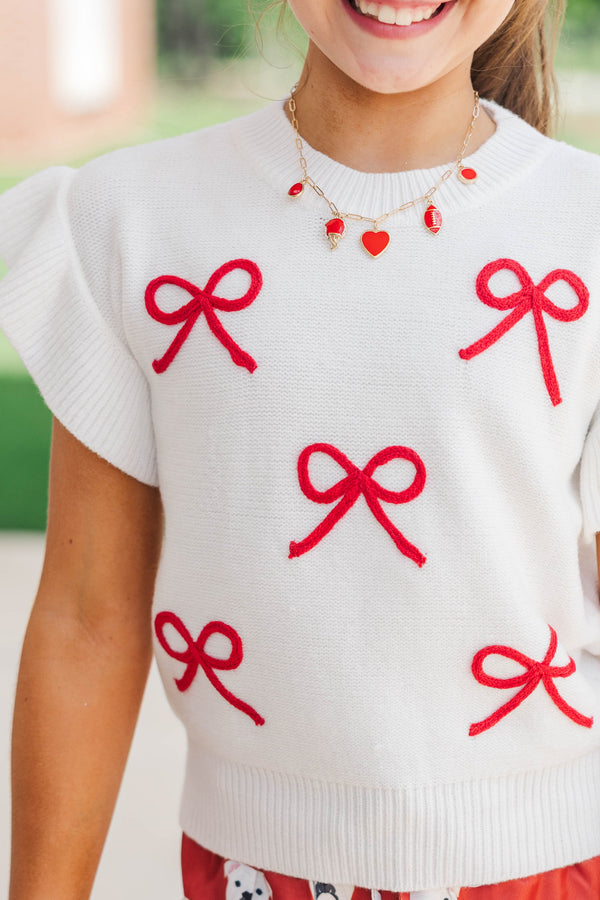 Girls: The Kennedy Red Bow Sweater