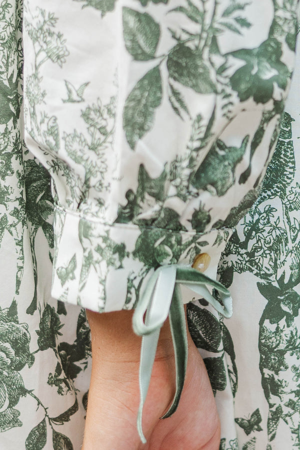 Girls: The Baileigh Olive Green Toile Print Dress