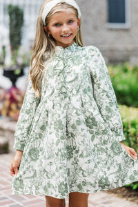 Girls: The Baileigh Olive Green Toile Print Dress