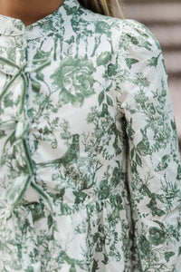 Girls: The Baileigh Olive Green Toile Print Dress
