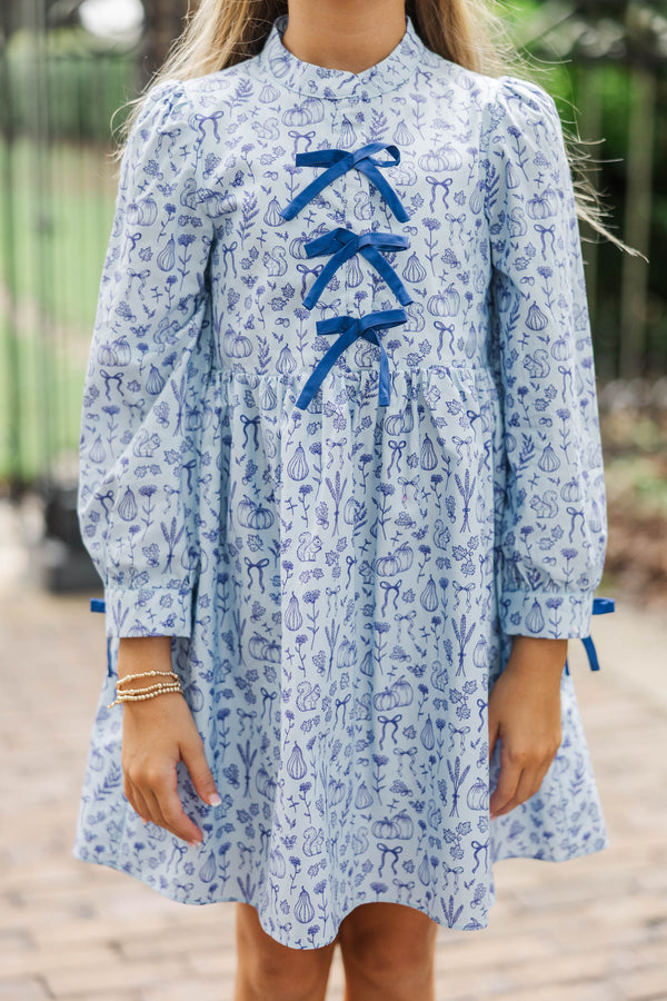 Girls: The Baileigh Denim Blue Harvest Toile Dress