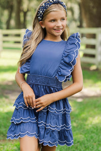 Girls: Wave Hello Navy Scalloped Dress