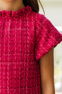 Girls: The Amanda Magenta Pink Tweed Dress