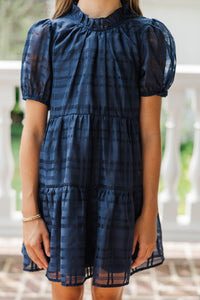 Girls: The Addison Navy Textured Dress