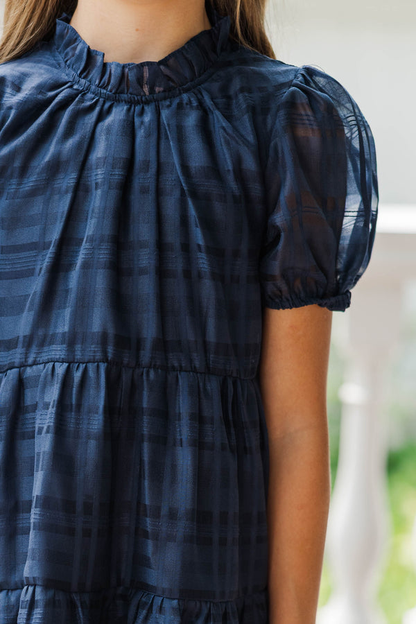 Girls: The Addison Navy Textured Dress