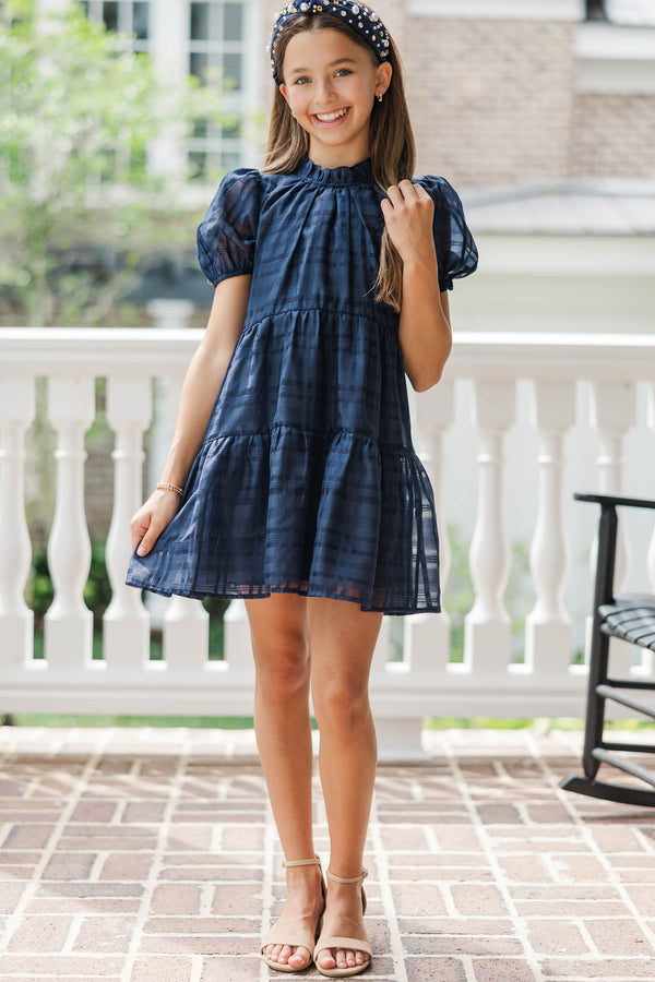 Girls: The Addison Navy Textured Dress