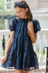 Girls: The Addison Navy Textured Dress