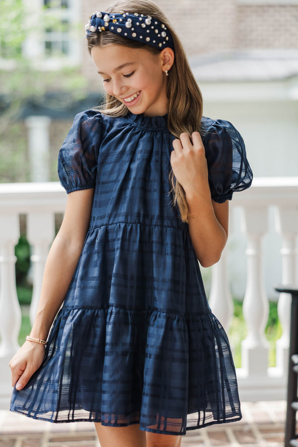 Girls: The Addison Navy Textured Dress