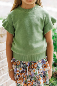 Girls: The Jessica Olive Ruffle Knit Sweater
