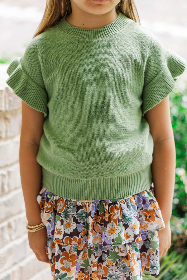 Girls: The Jessica Olive Ruffle Knit Sweater