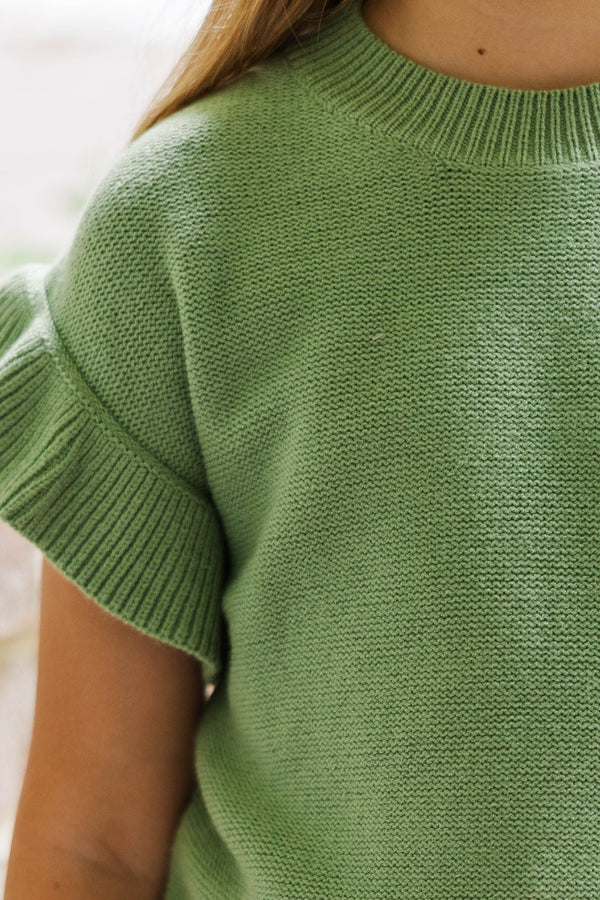 Girls: The Jessica Olive Ruffle Knit Sweater