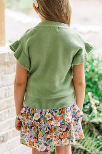 Girls: The Jessica Olive Ruffle Knit Sweater