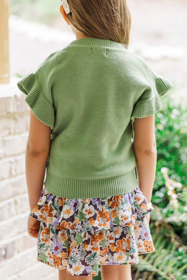 Girls: The Jessica Olive Ruffle Knit Sweater