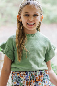 Girls: The Jessica Olive Ruffle Knit Sweater