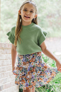 Girls: The Jessica Olive Ruffle Knit Sweater