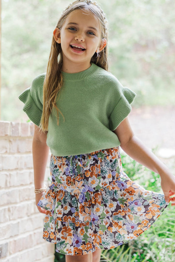 Girls: The Jessica Olive Ruffle Knit Sweater – Shop the Mint