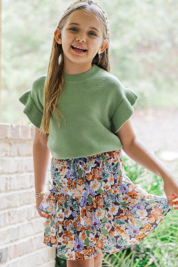 Girls: The Jessica Olive Ruffle Knit Sweater