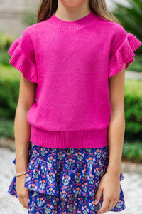Girls: The Jessica Magenta Ruffle Knit Sweater