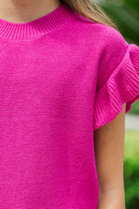 Girls: The Jessica Magenta Ruffle Knit Sweater