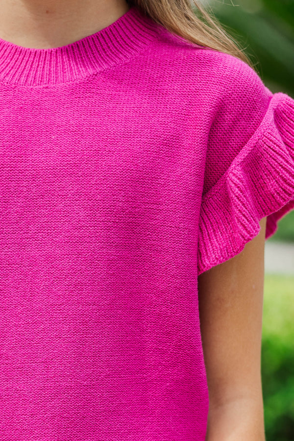 Girls: The Jessica Magenta Ruffle Knit Sweater