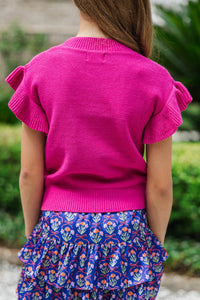 Girls: The Jessica Magenta Ruffle Knit Sweater
