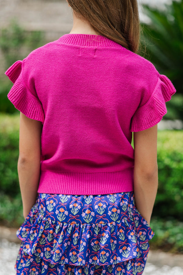 Girls: The Jessica Magenta Ruffle Knit Sweater